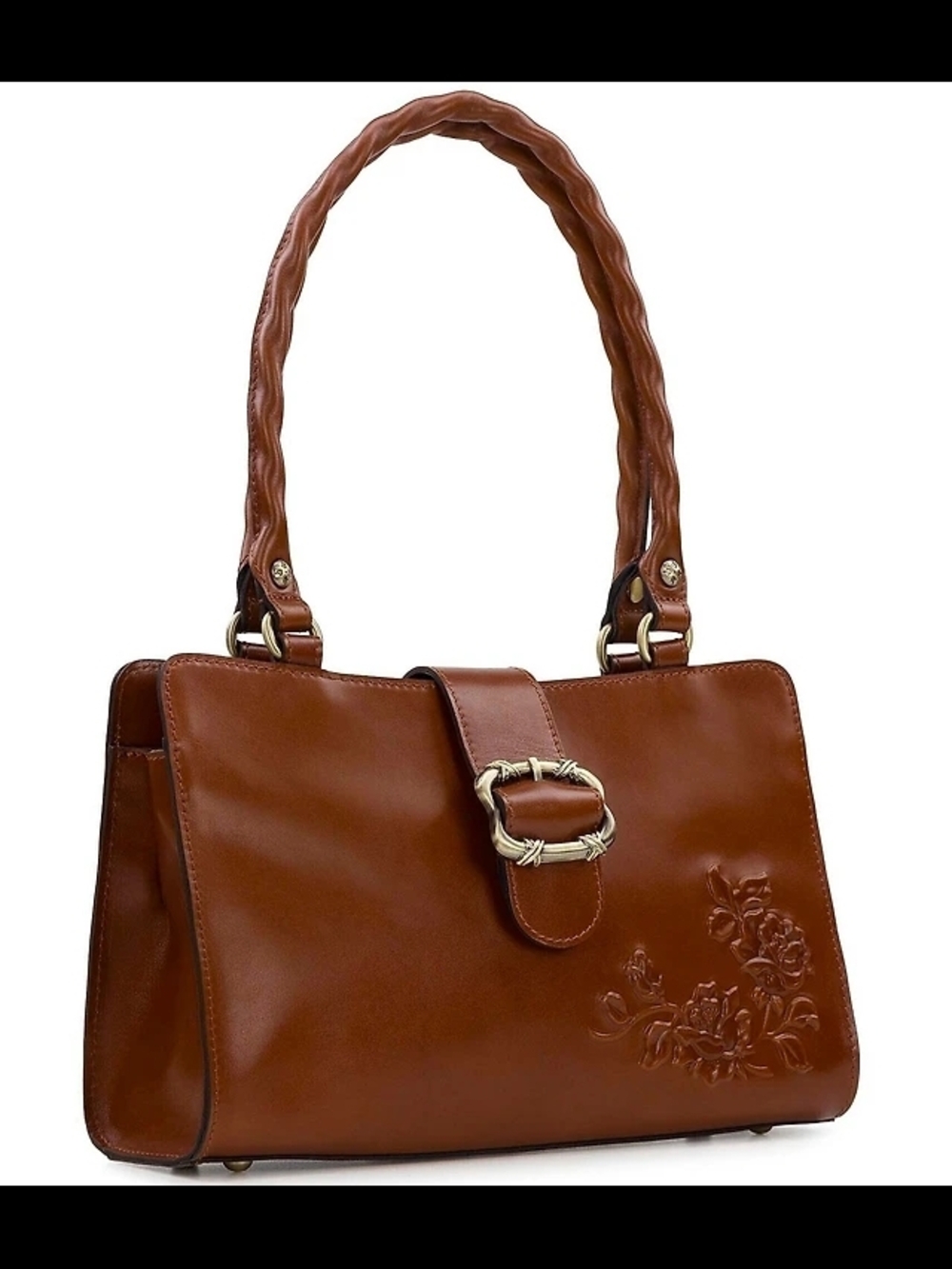 NWOT Patricia Nash Brown Floral-Embossed Women's Leather Shoulder Bag